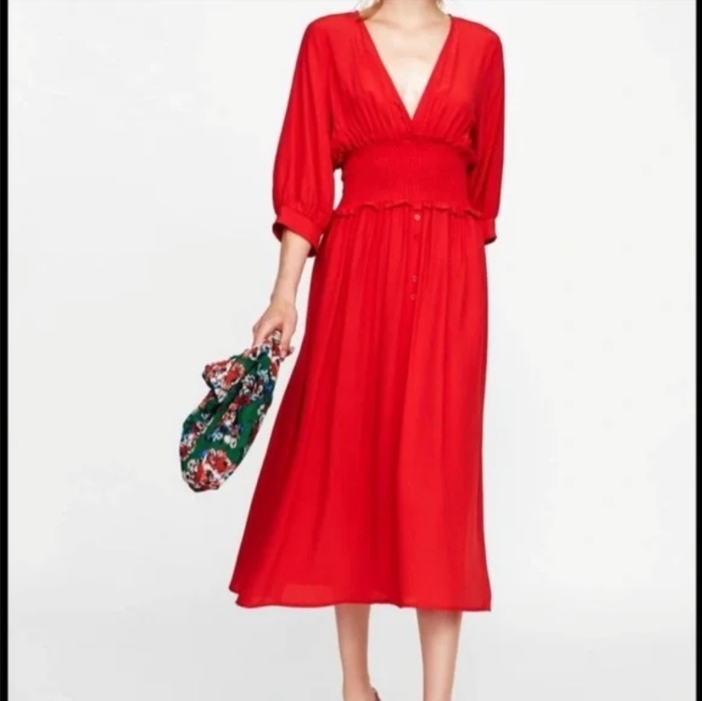 Zara Elastic Waist Midi Dress Size XS